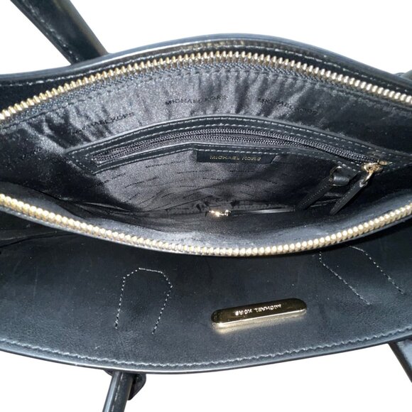 Michael Kors Black Pebbled Leather Satchel  With Gold Hardware & Charm Tote Bag - Picture 10 of 13